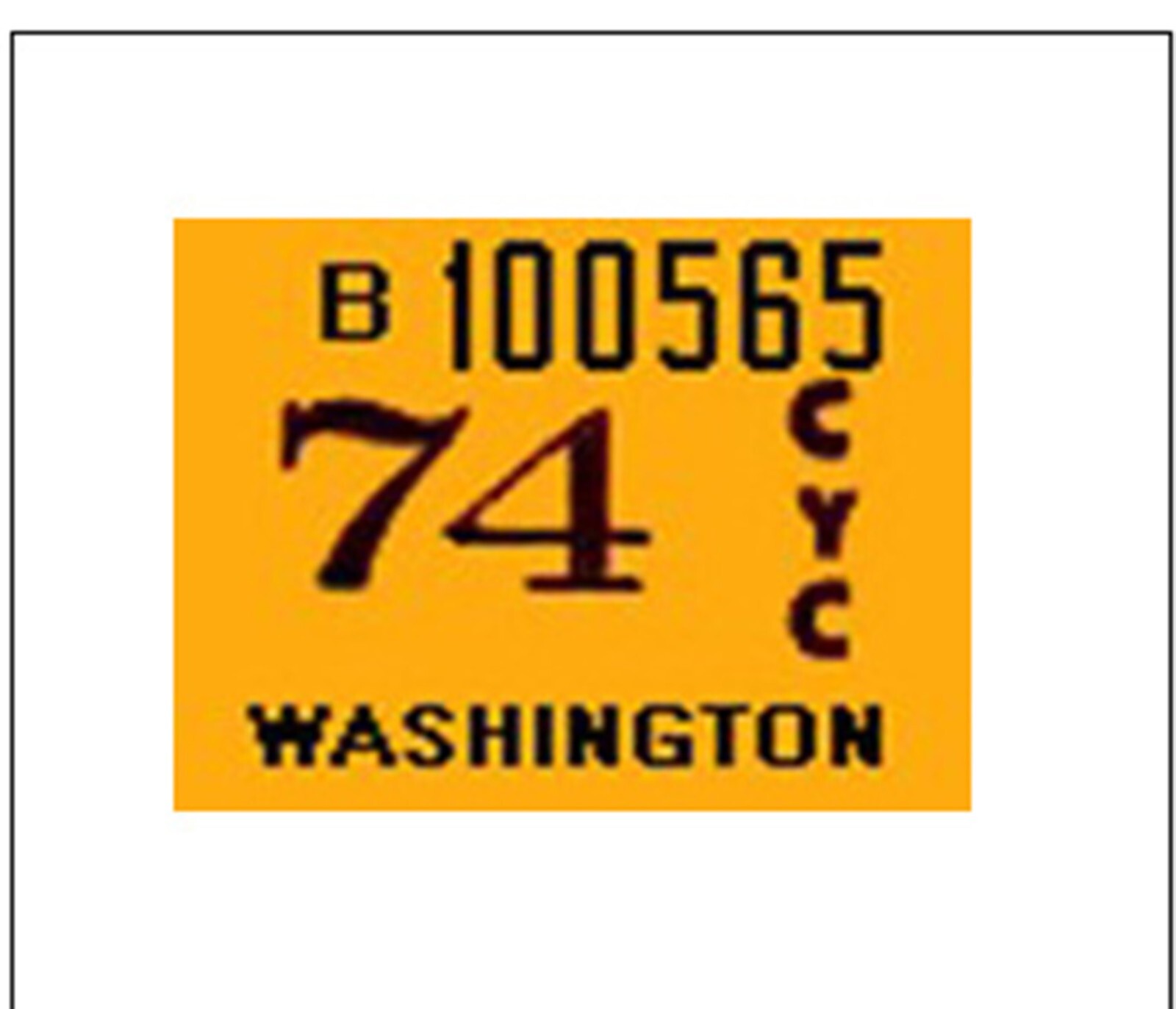 1974 Washington MOTORCYCLE reg. 74 Year TAB-Sticker for Lic.Plate, Nice, Replica