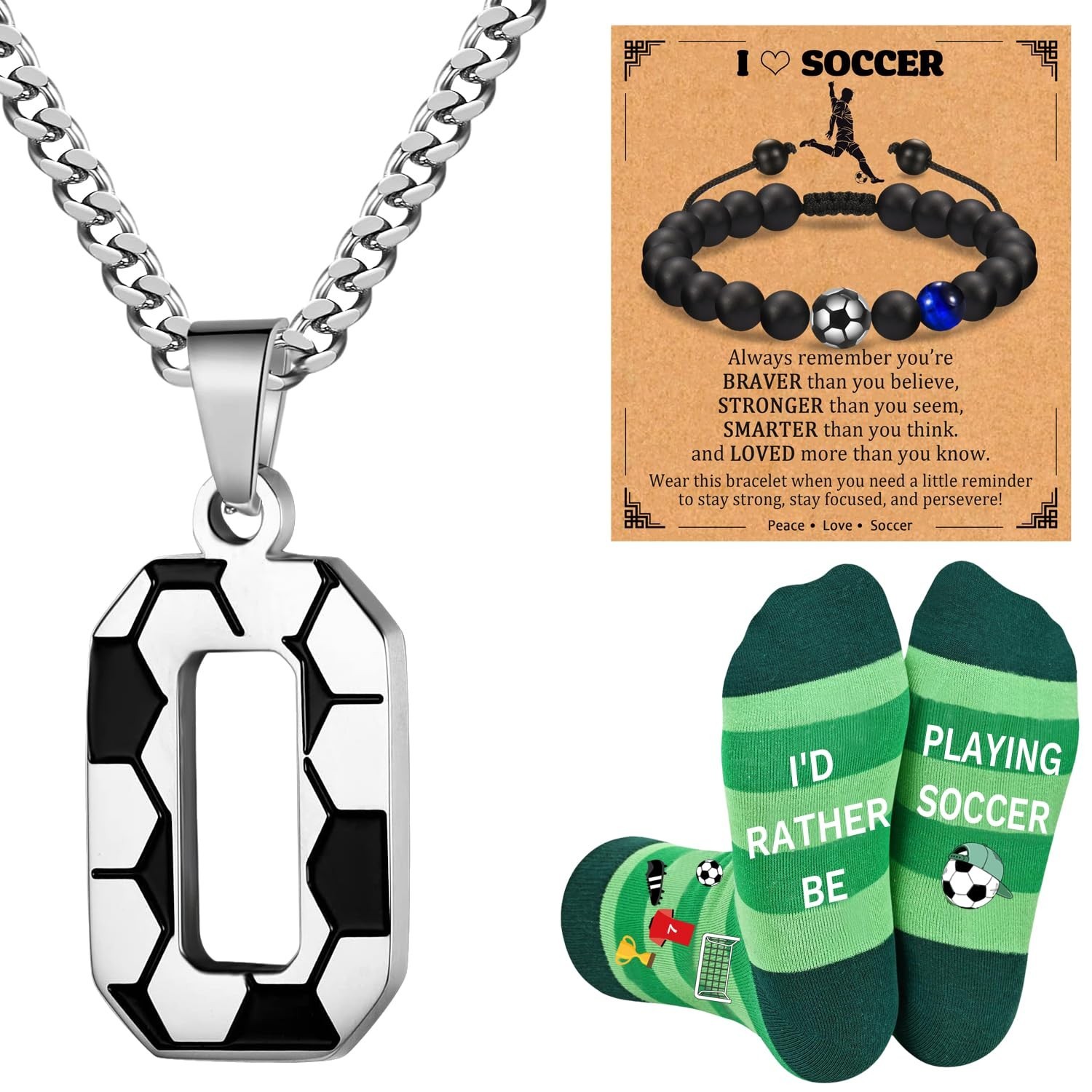Soccer Gifts Set A-Z Letter Soccer Necklace for Men Novelty Soccer Socks&Socc...