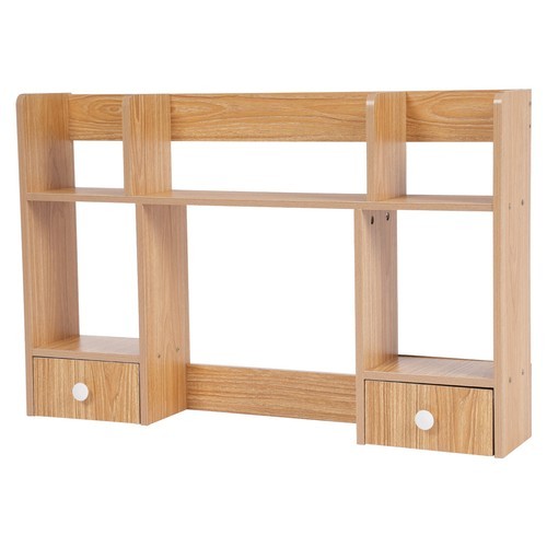 Desktop Storage Organizer Display Shelf Rack with 2-Drawers Desk Bookshelf Dorm
