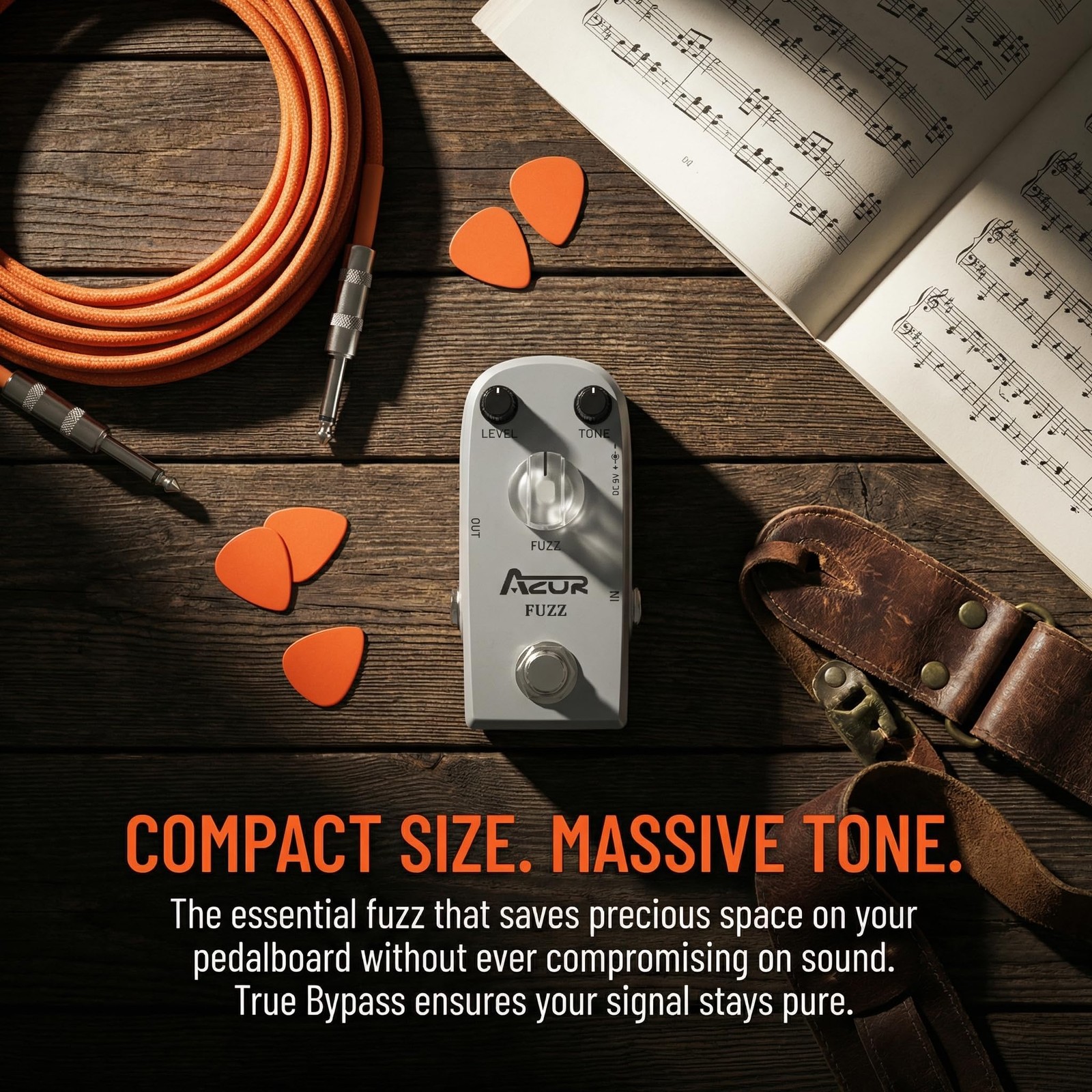 AZOR Fuzz Guitar Effect Pedal Classic Vintage Analog AP303, Grey