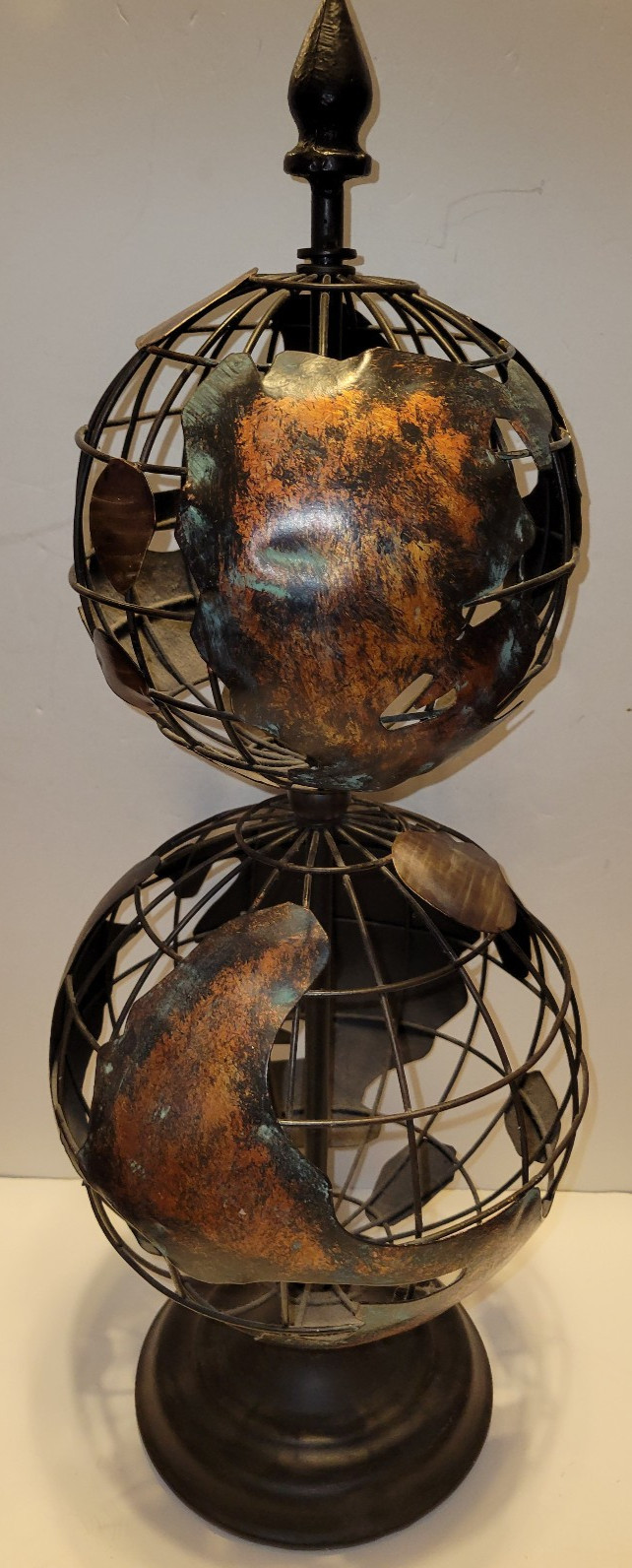 Metal Iron Double Globe Rustic Bronze Armillary Sphere 24" Tabletop Decor Vtg