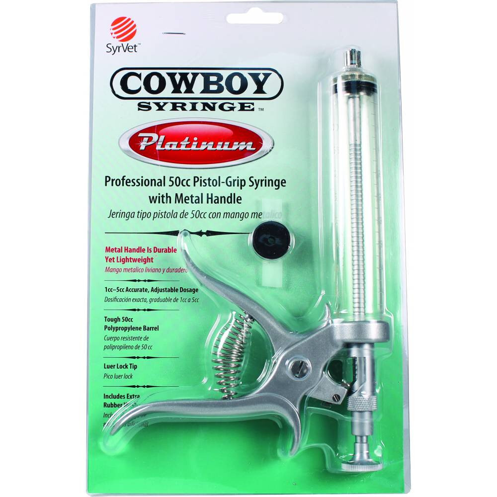 Syrvet Cowboy Platinum Professional Pistol-Grip 50CC Syringe With Metal Handle