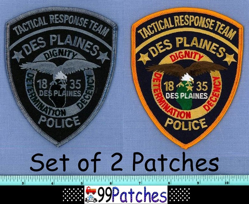 DES PLAINES * SWAT TACTICAL RESPONSE (2 Patches LOT) ILLINOIS Police Patch 9M