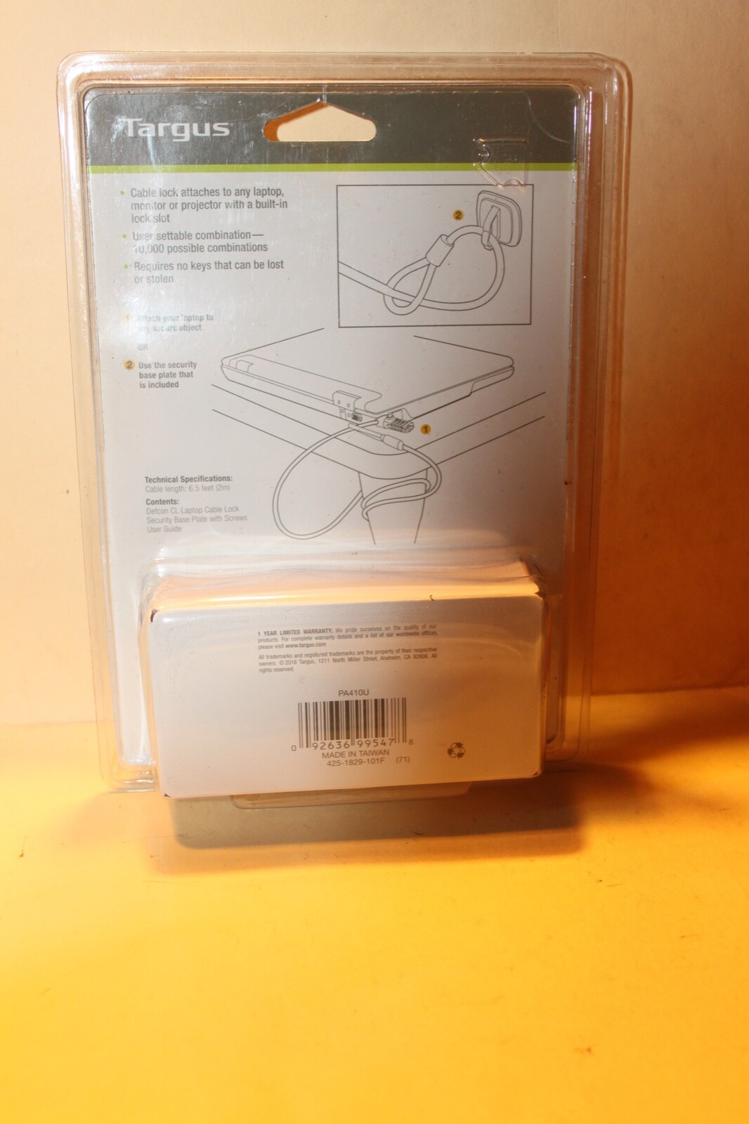 Targus Defcon CL Laptop Cable Combination Lock with Security Base Plate / NEW