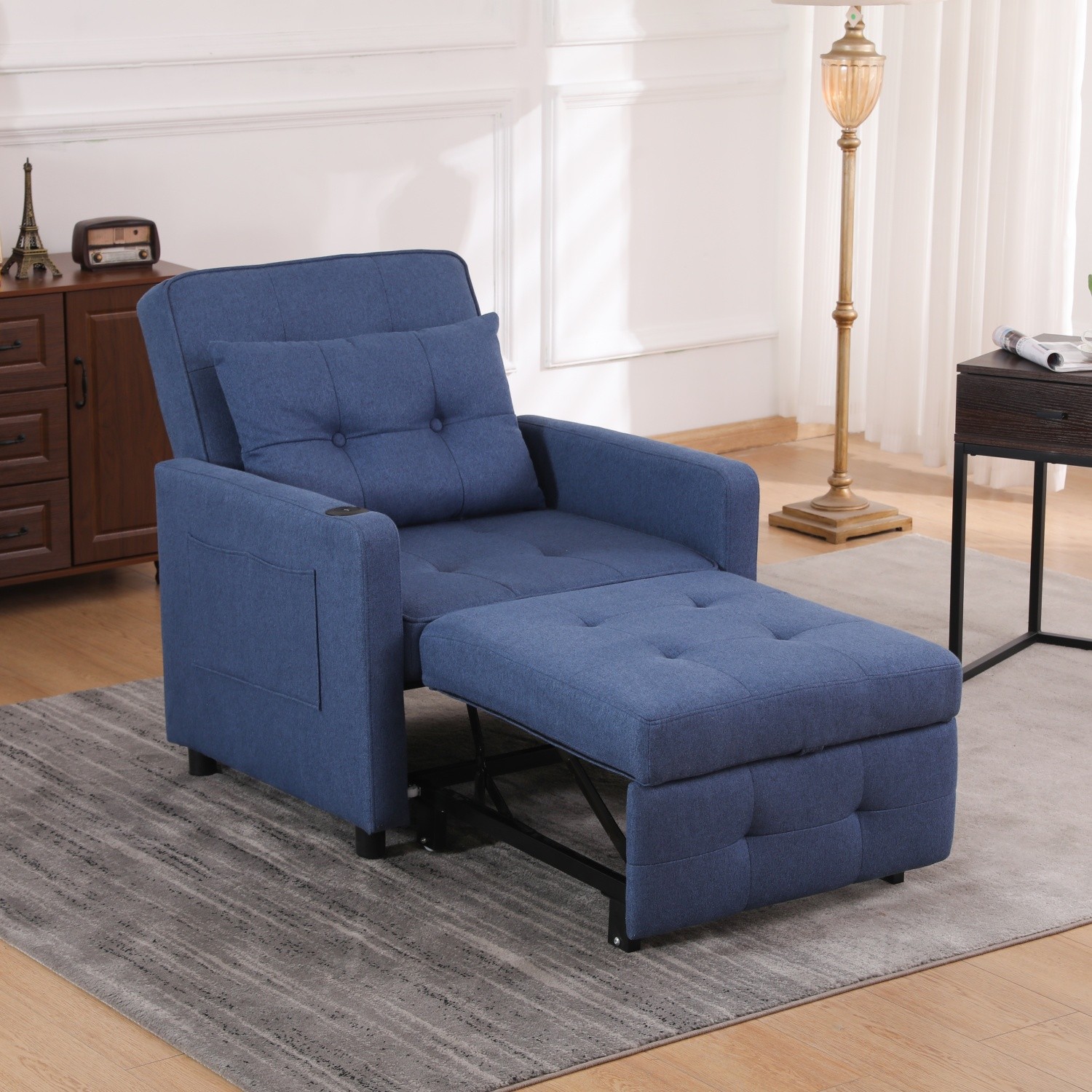 Convertible 3-in-1 Sleeper Sofa Bed Single Folding Pull Out Bed w/ USB Ports