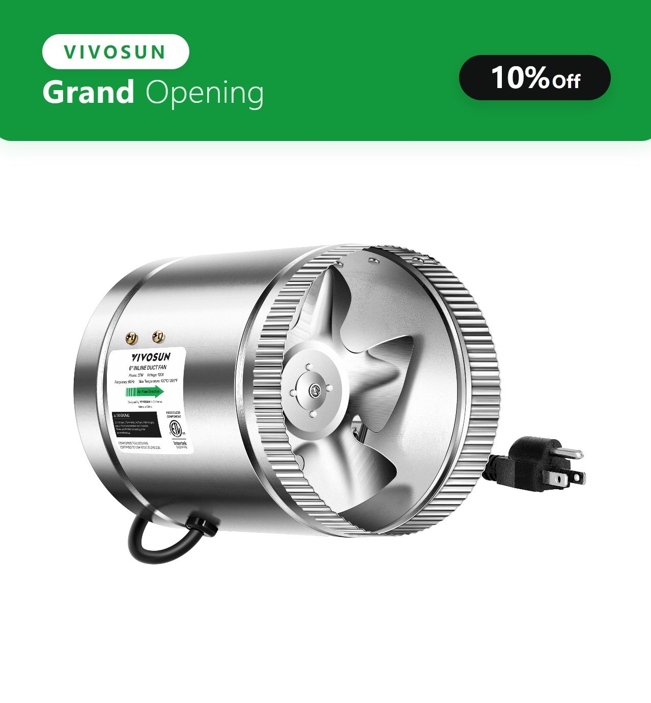 VIVOSUN 6" 240CFM Inline Duct Fan HVAC Exhaust Fan Booster for Air Ventilation
