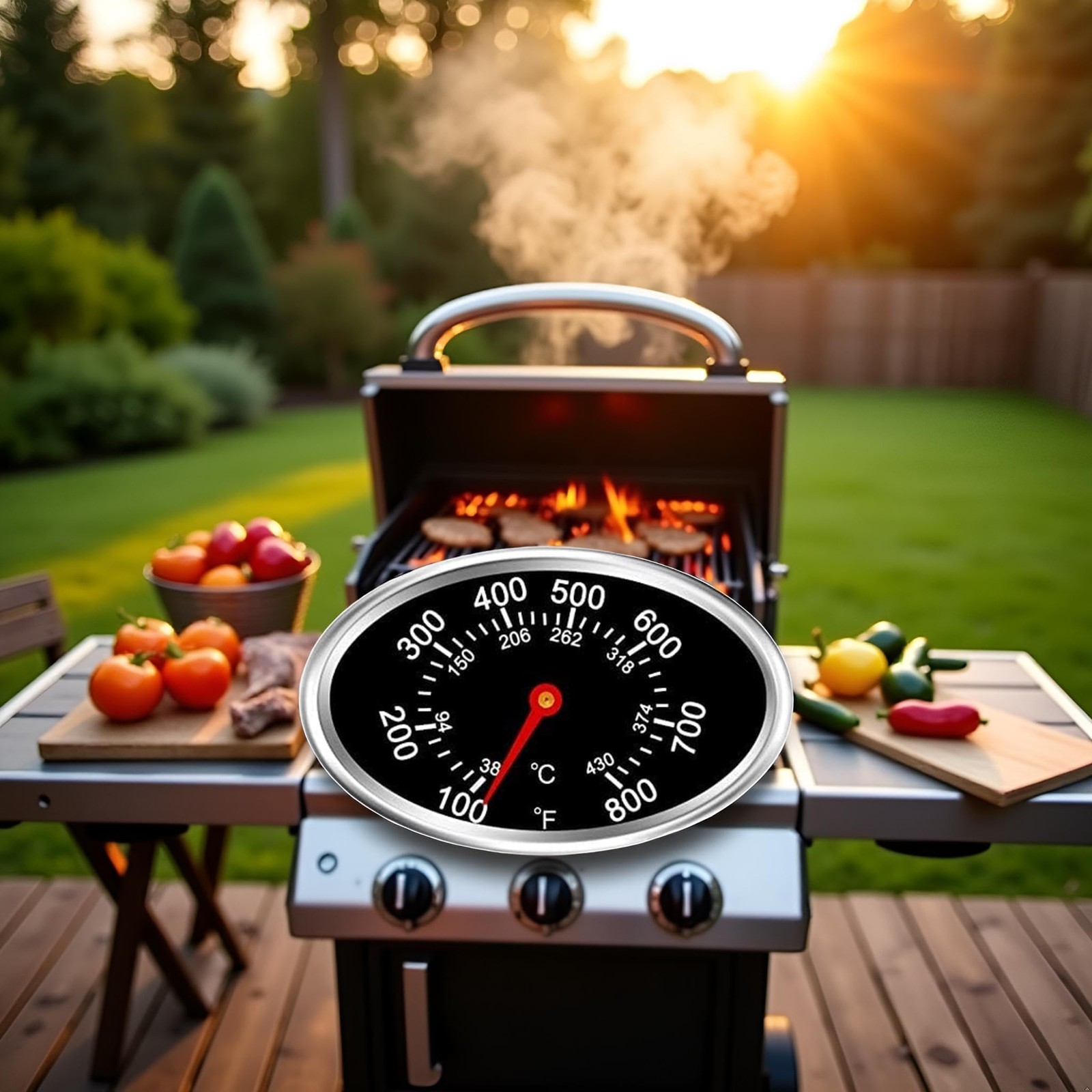 Lid Thermometer Temperature Gauge Replacement for Nexgrill, Grill Silver