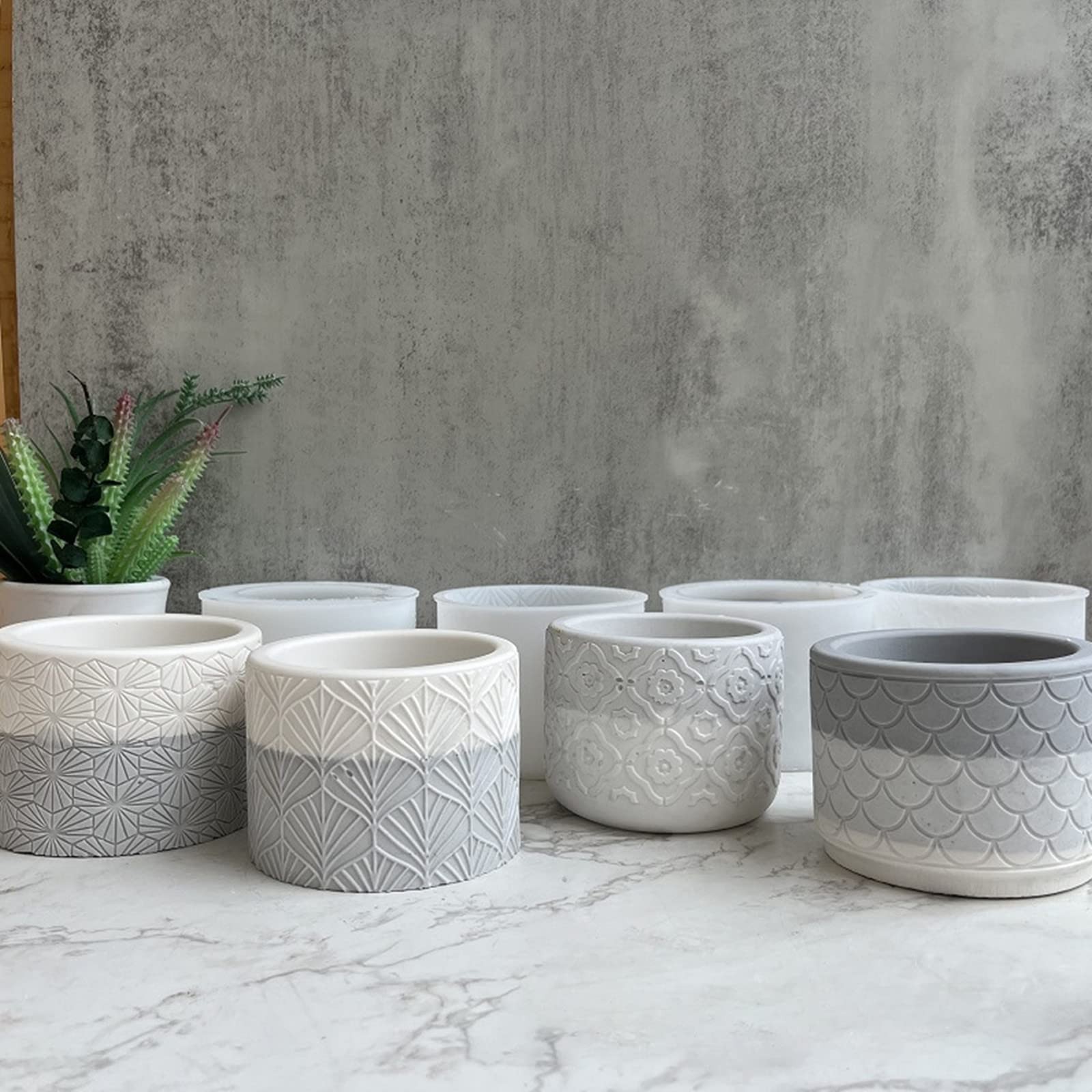 Round Vintage Pattern Flower Pot Silicone Mold Concrete B