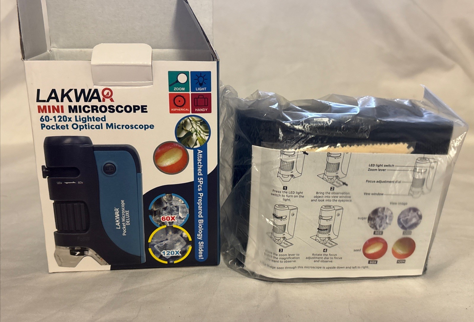 LAKWA Mini Microscope & Case,60-120x Lighted Pocket & Optical Microscope,#17