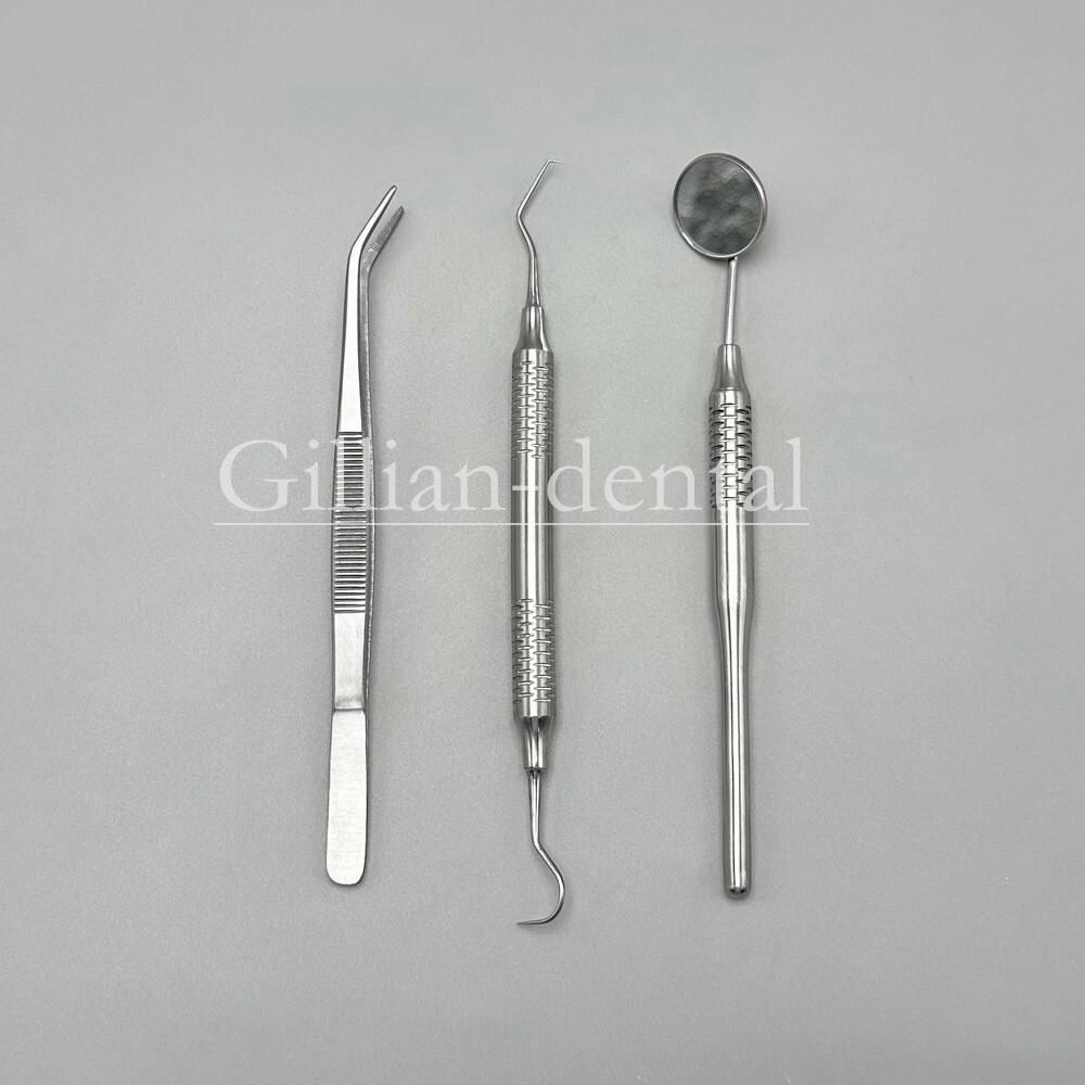 3pcs Dental Basic Instruments Set Tweezer Explorer Mirror Plier Stainless Steel