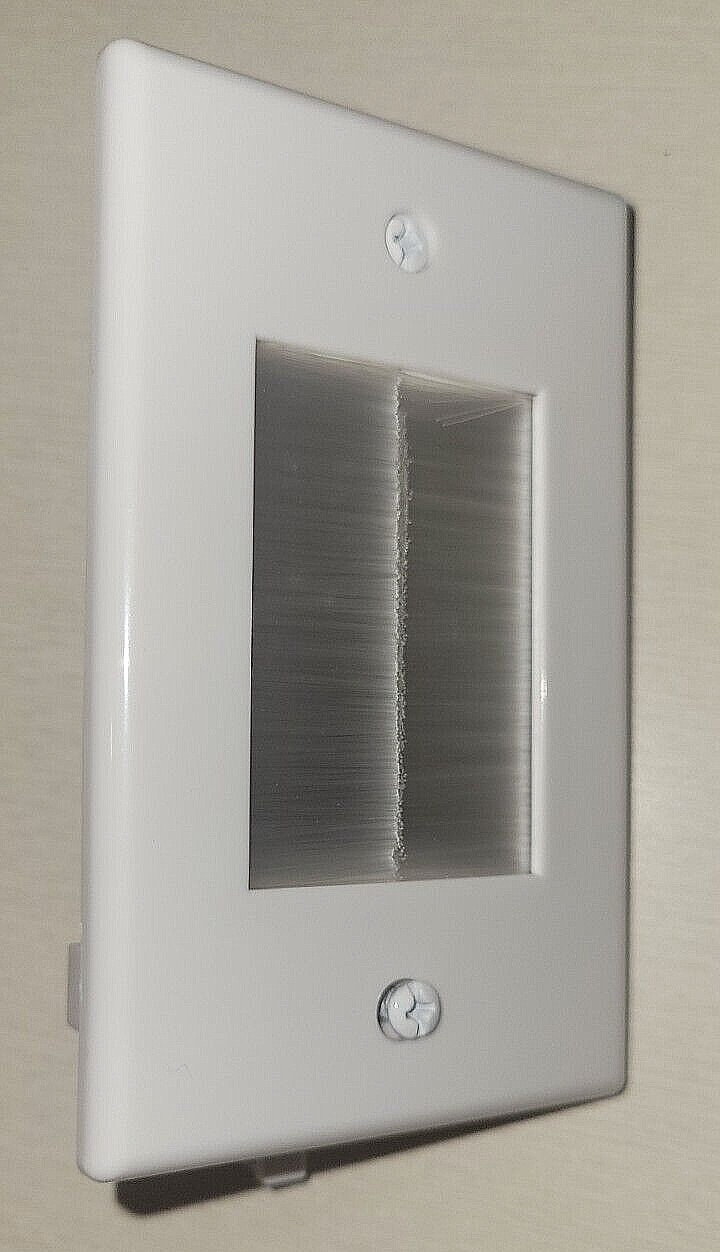 6 New white Brush Wall Plate single 1 Gang, with cut in ring or LV ring