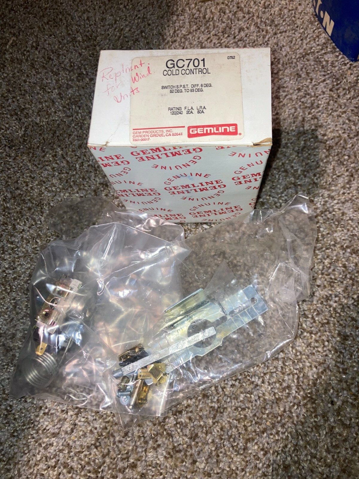 NEW GENUINE GEMLINE GC701 COLD CONTROL SWITCH S.P.S.T. 52-93 DEG., NOS