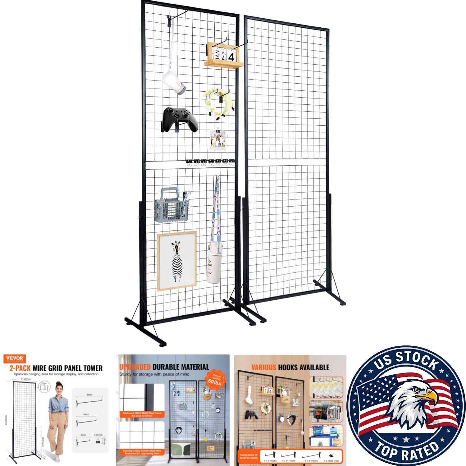 Durable 2-Packs Wire Grid Wall Panels with Hooks – Versatile Display Solution