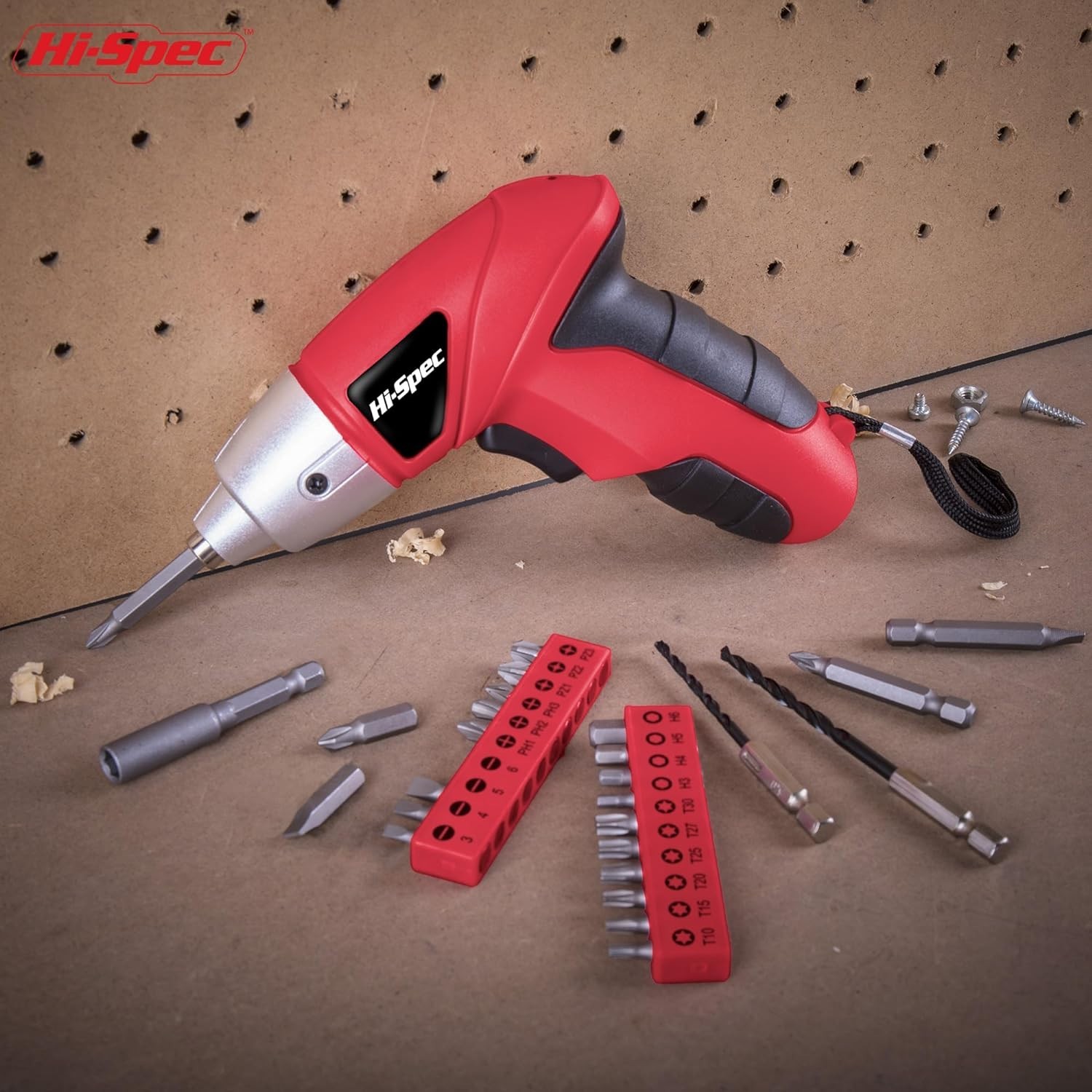 Red Cordless Electric Screwdriver Set - 3.6V Rechargeable Mini Tool with 26 Bits