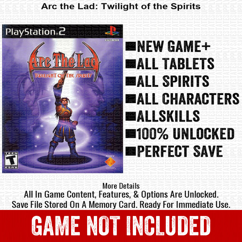 Arc the Lad Twilight of the Spirits 100% PS2 Memory Card All CHEATS ITEMS