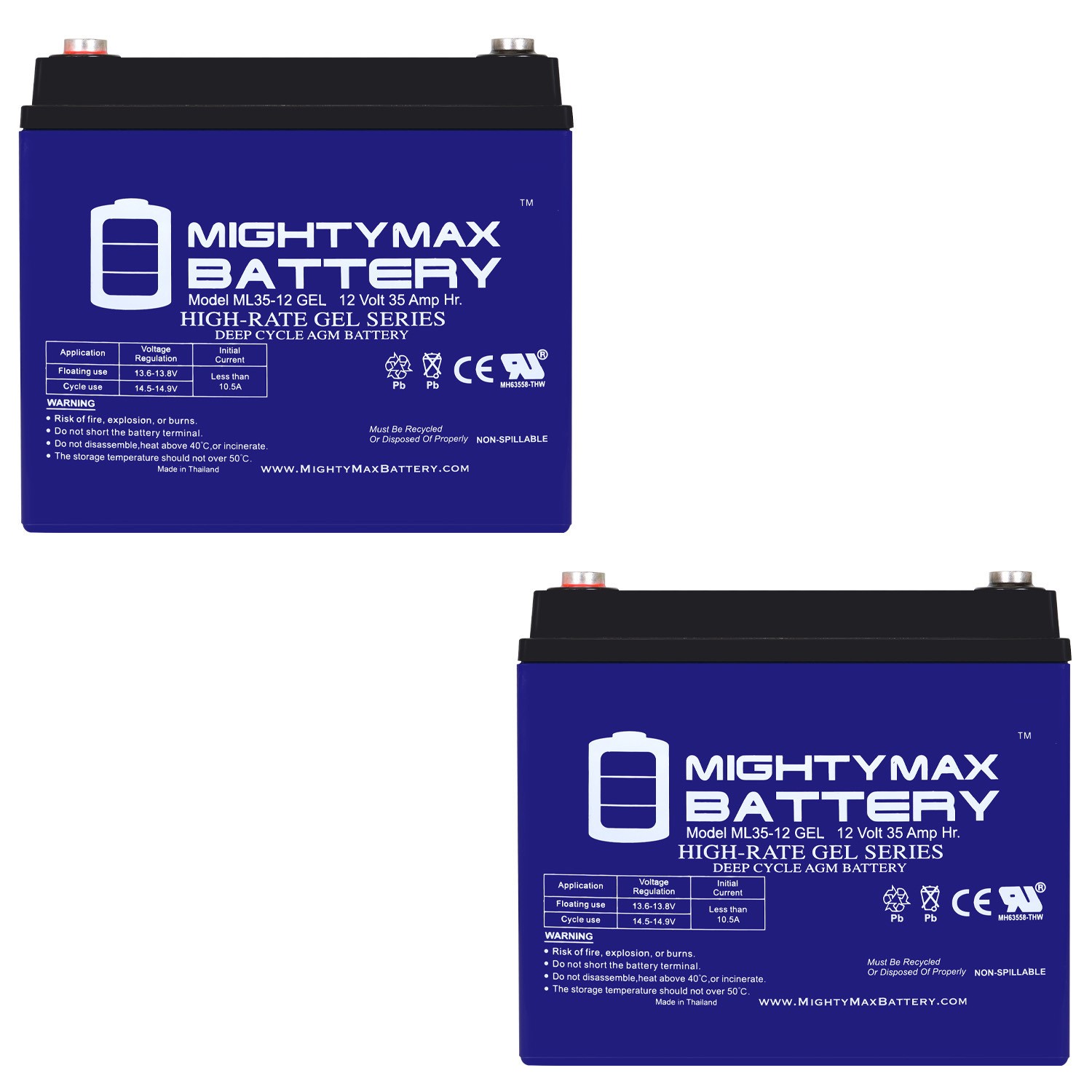 Mighty Max 2 Pack - 12V 35AH GEL Battery for U1 One New Wheelchair Deep Cycle