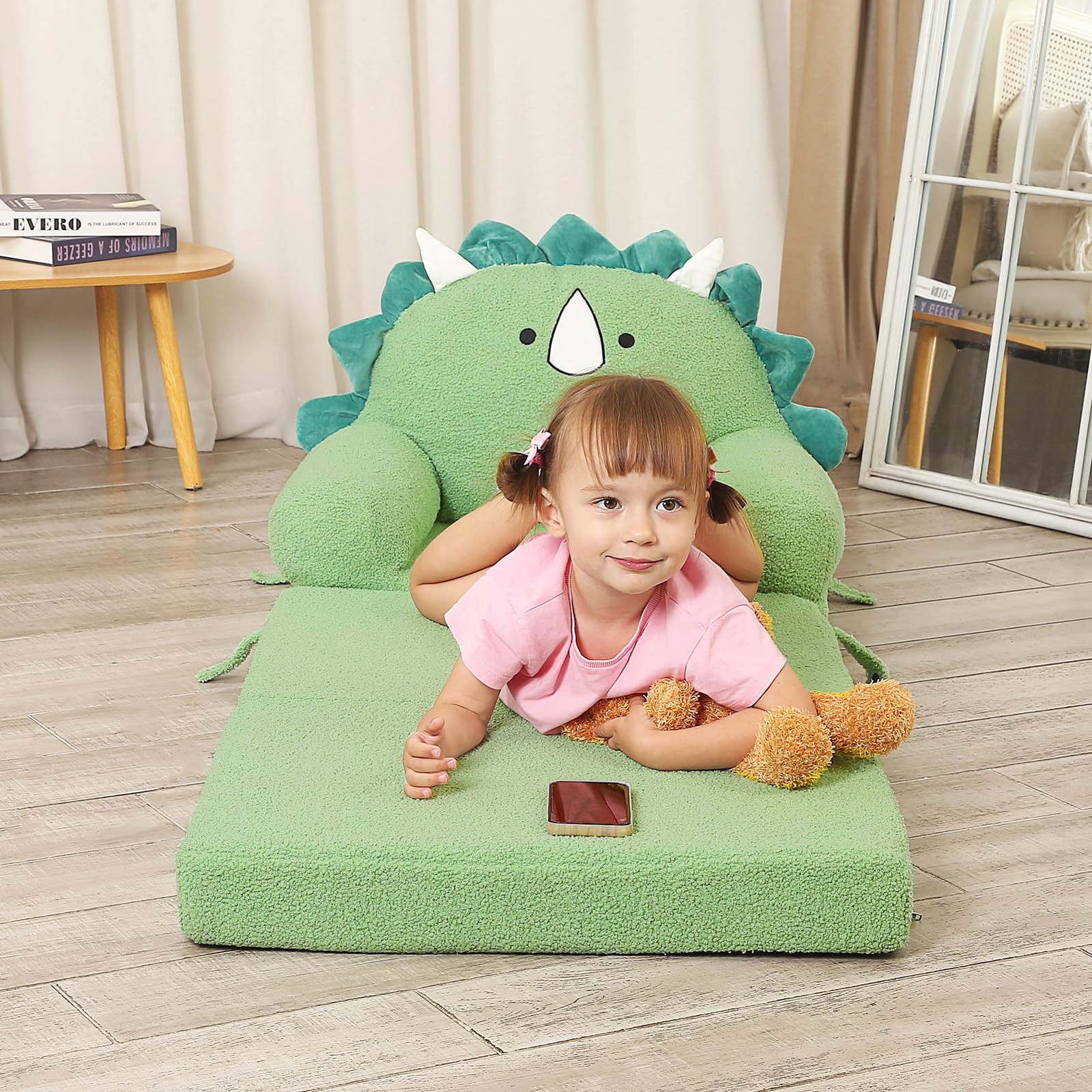 Foldable Kids Sofa, Triceratops Toddler Couch With Tri Folding Foam Cushions,...