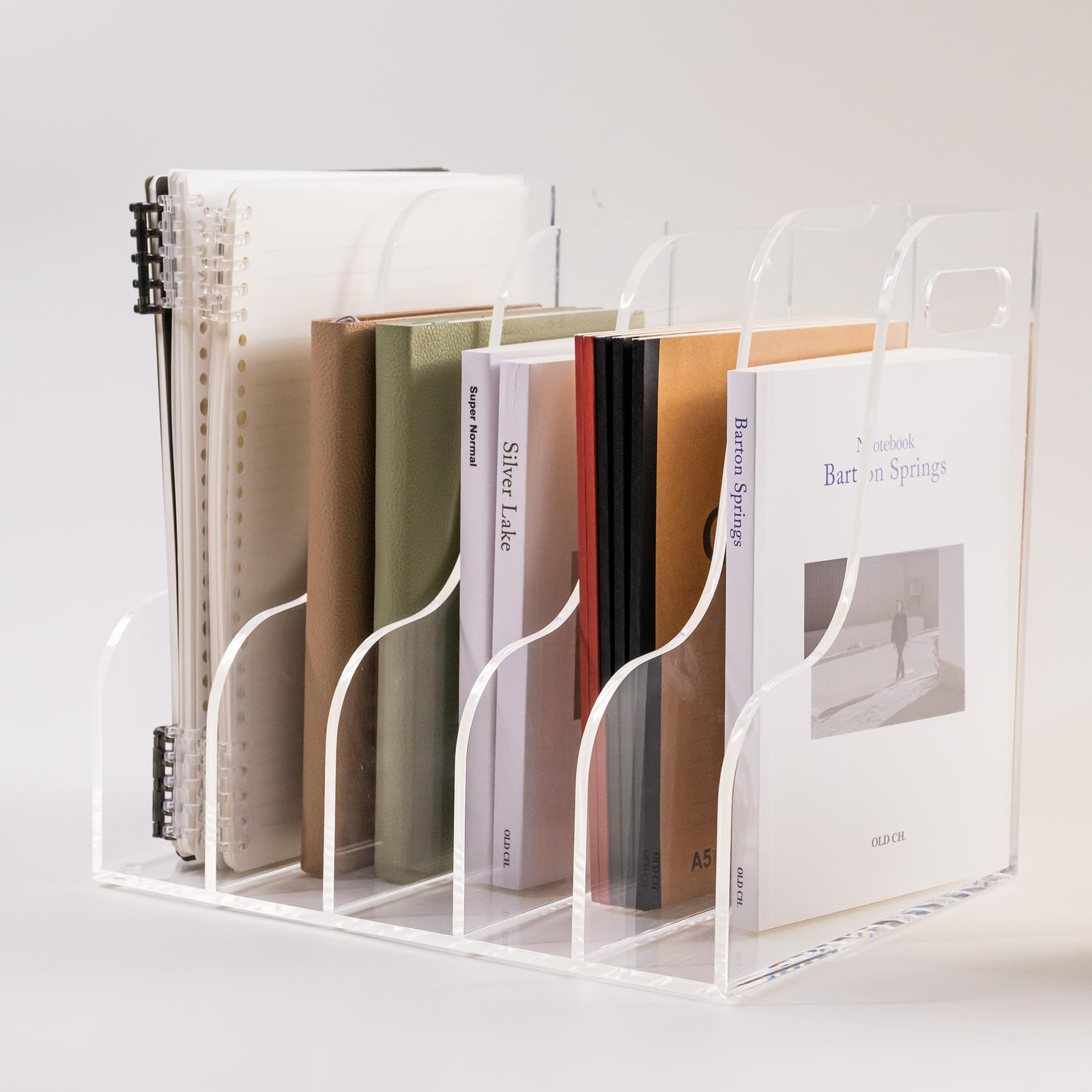 Aimolly 5 Vertical Compartments File Holder Clear Acrylic Desk Organizer And
