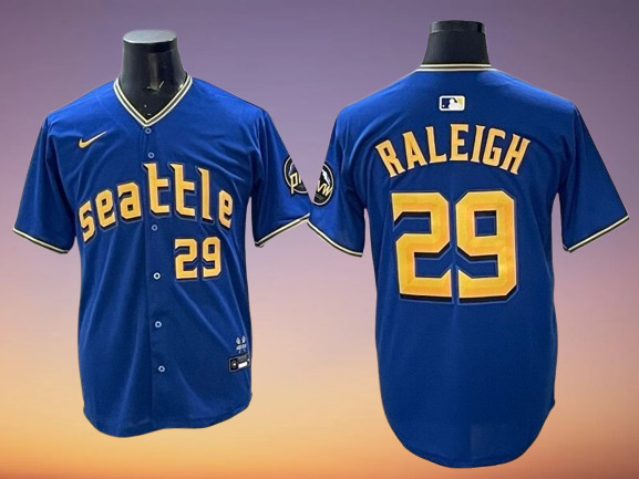 Seattle Mariners #29 Cal Raleigh Blue Cool Base Men's Stitched Jersey