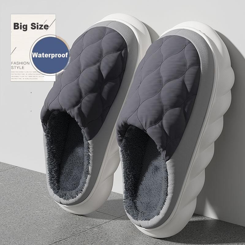 Winter Waterproof Indoor Home Slippers Mens Fur Lined Warm Casual Bedroom House