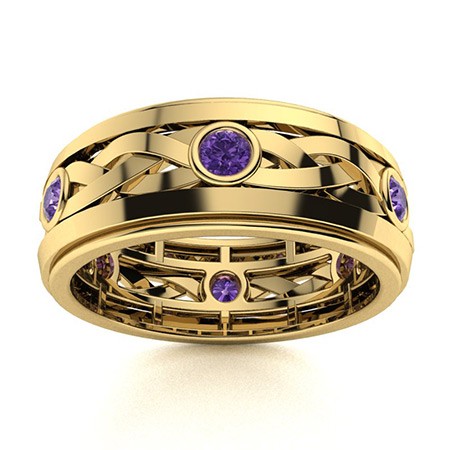 Men's 3mm Round Amethyst Celtic Knot Ring 925 Silver Gold Plated Wedding Band