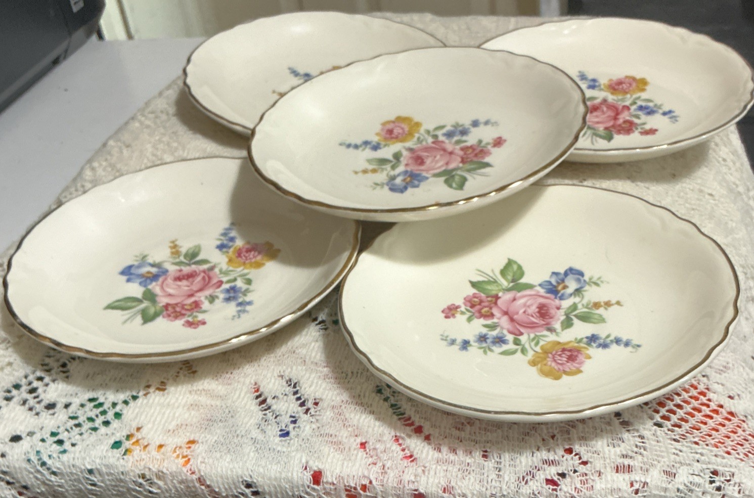 SCIO Pottery Co.Hazel Pattern Pink Rose, Blue&Yellow Flowers22K Gold Trim 1940