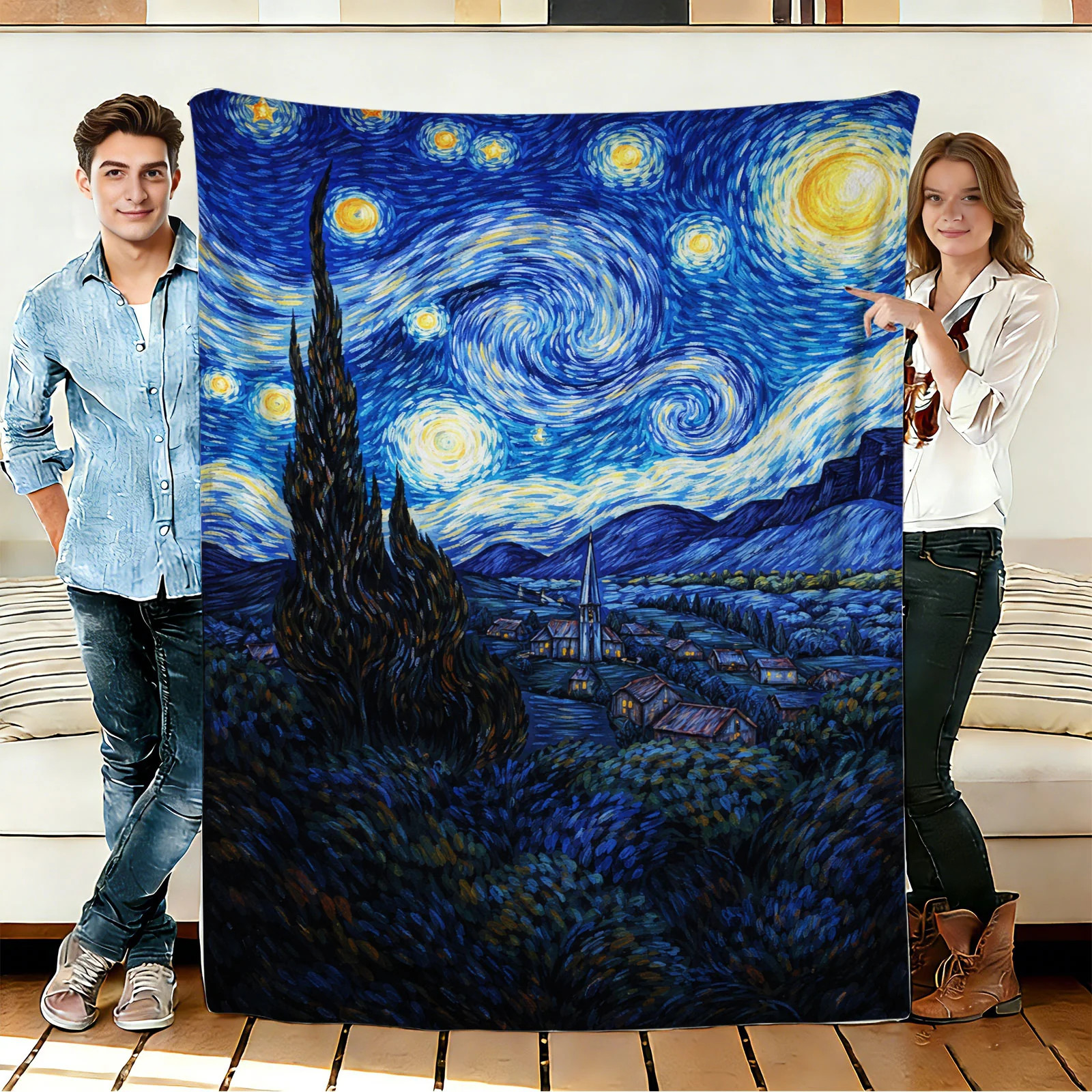 The Starry Night Throw Blanket, Birthday Christmas Soft Cozy Flannel Blankets