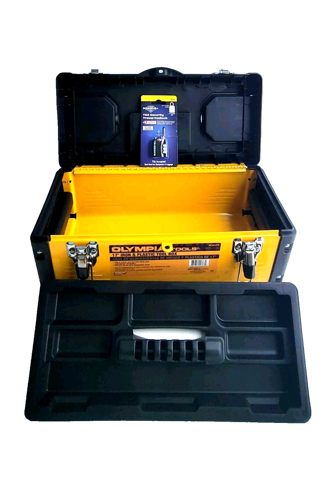 Olympia 17" Iron & Plastic Tool Box.15"×7"×6" Inside.with Padlock Combination.