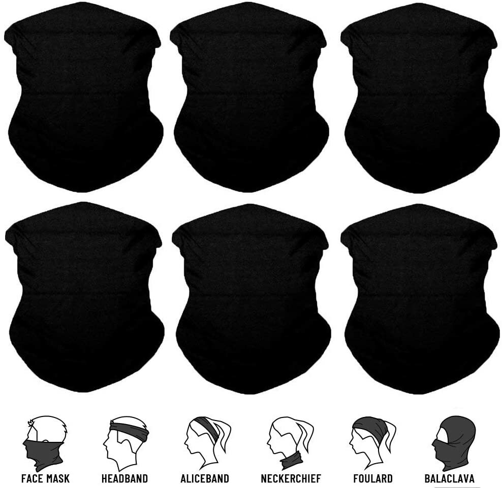 Lot 6 PACK Black Tube Bandana Baclava Neck Gaiter Scarf Motorcycle Bike