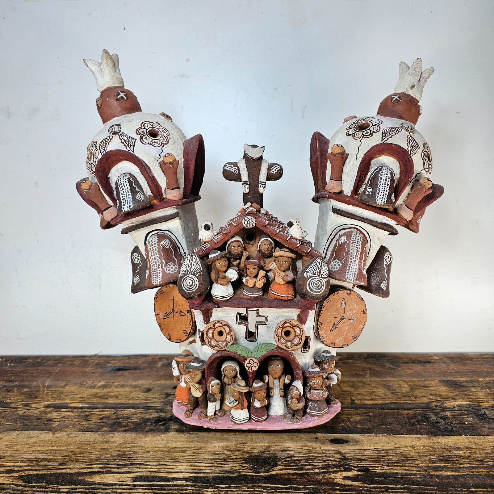 Ayacucho Artisan Terra Cotta Church Folk Art Peruvian Ornament 17"W x 16"H