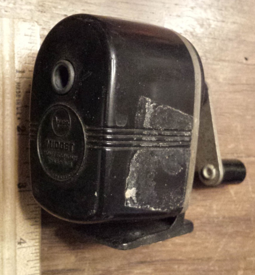 APSCO Black Midget Home Economy Pencil Sharpener - used, much wear.