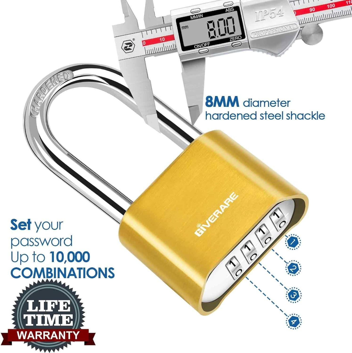 4-Digit Combination Padlock Heavy Duty Weatherproof Long Shackle Security Lock