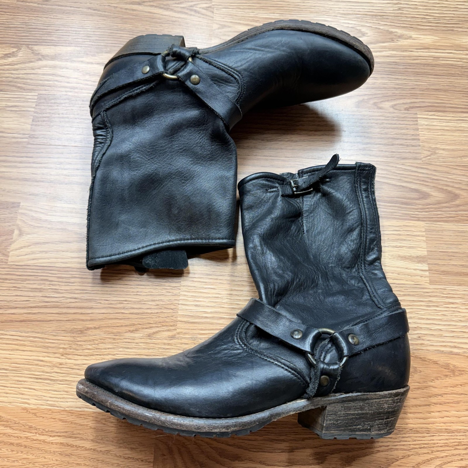 Vintage Boots Womens Size 10 Black Leather Harness Biker Ankle Western Made USA