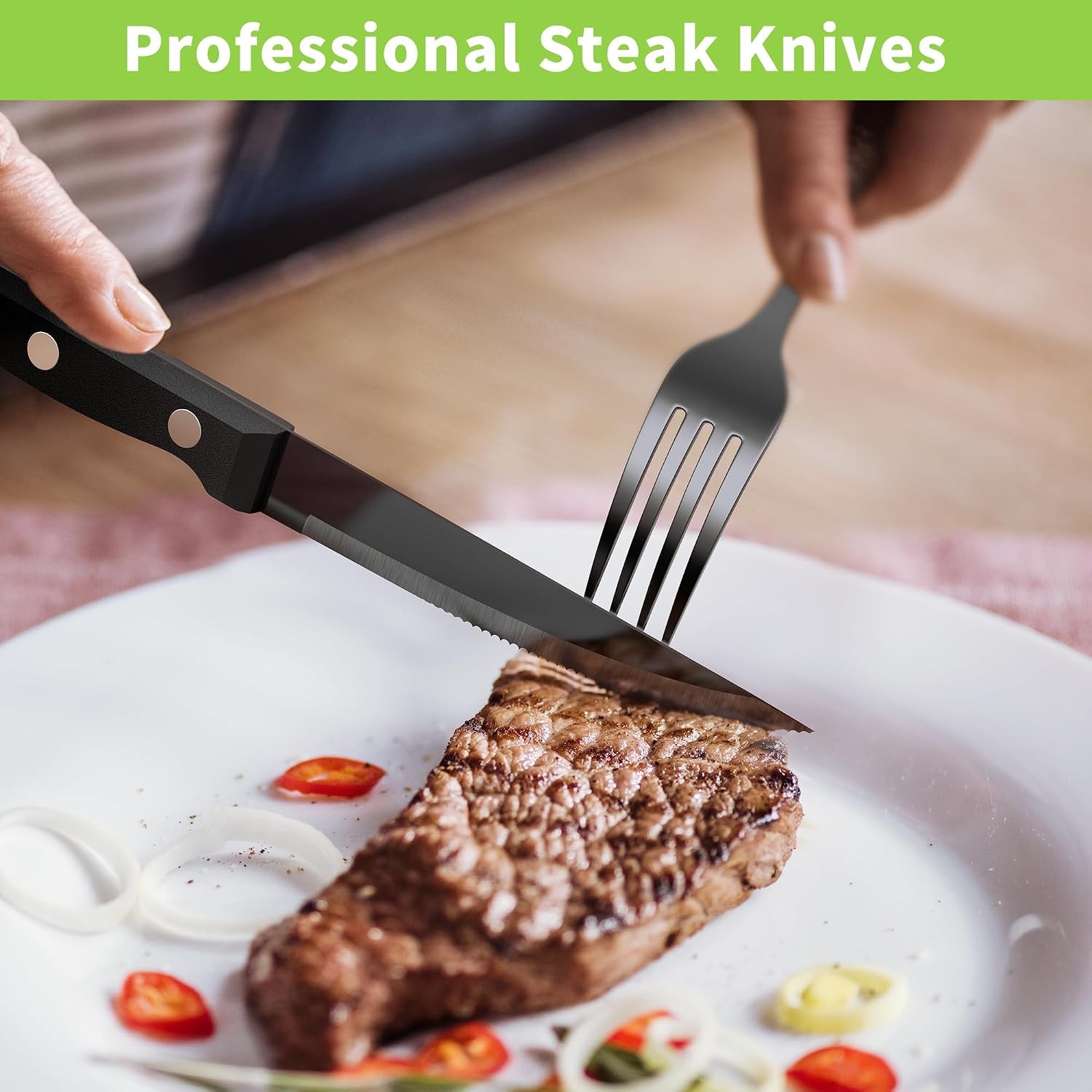 24-Piece Black Silverware Set with Steak Knives-Forks and Spoons Silverware Sets
