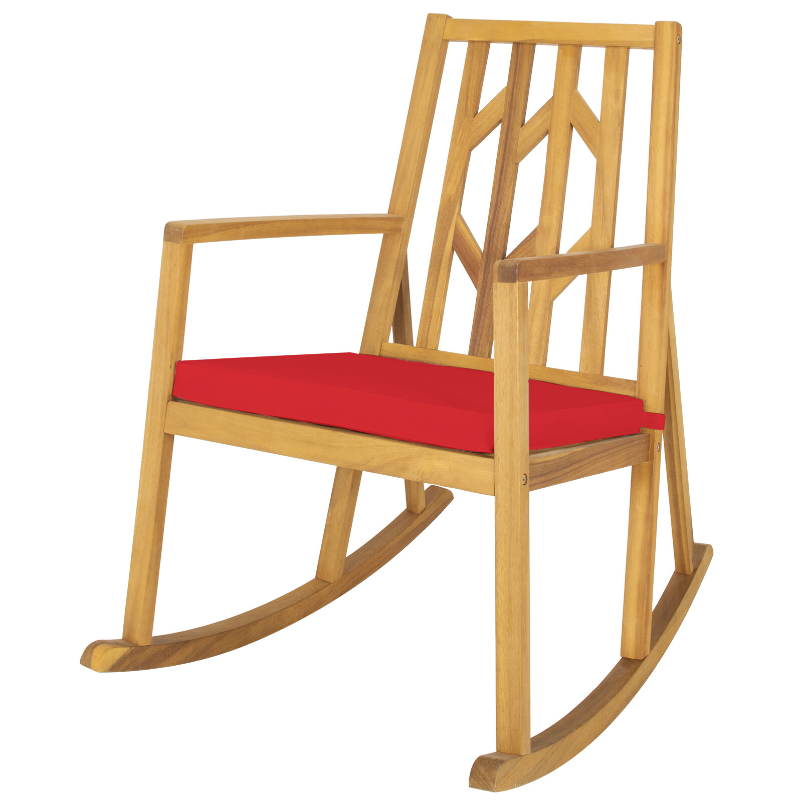 Patiojoy Outdoor Rocking Chair Acacia Wood Armrest Cushioned Sofa W/Removable