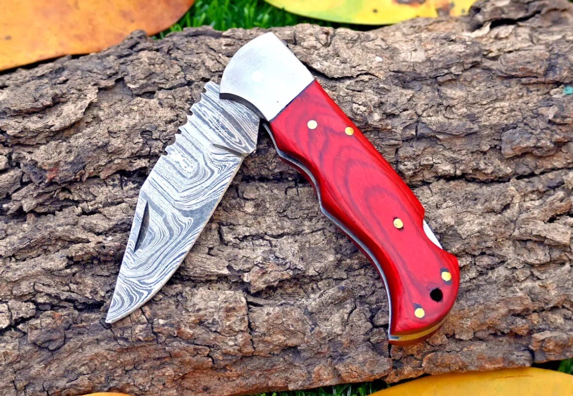 HANDMADE FORGED DAMASCUS STEEL FOLDING POCKET KNIFE HUNTING SURVIVAL EDC 437