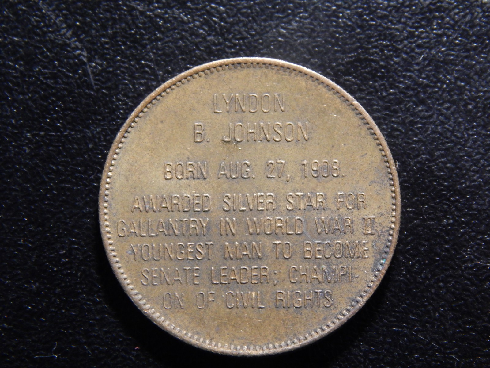 LYNDON B JOHNSON TOKEN! ZZ899XUX