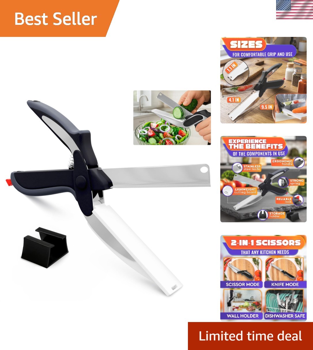 2 in 1 Kitchen Scissors for Food with Cutting Board, Safety Lock | Stainless ...