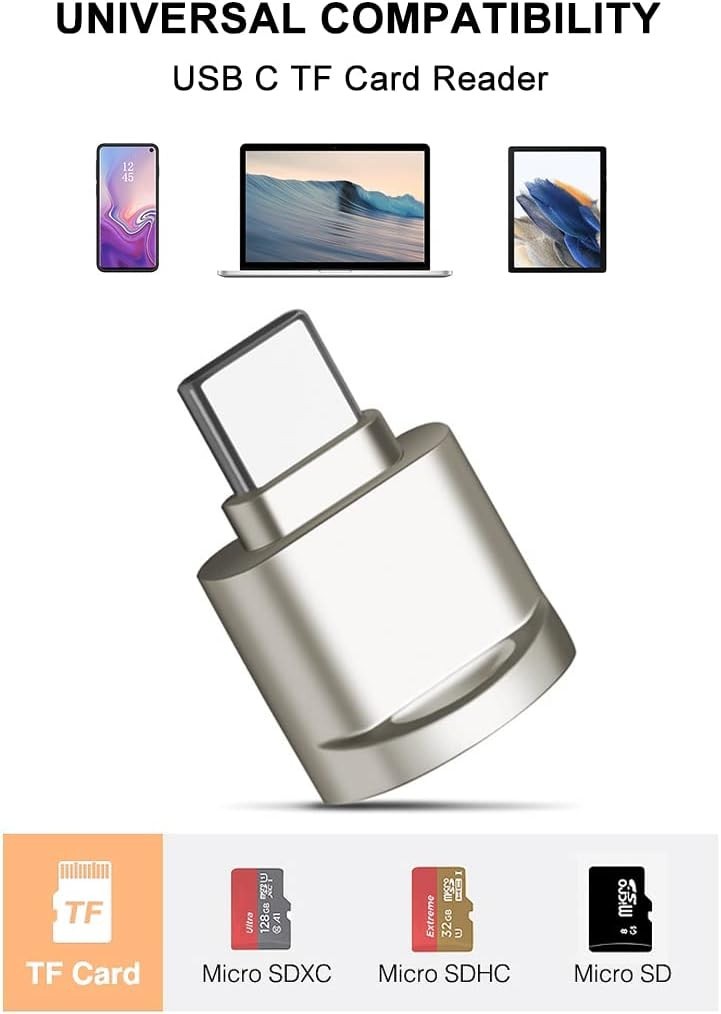 Portable Micro SD Card Reader for Laptops & Smartphones - USB C & USB Adapter