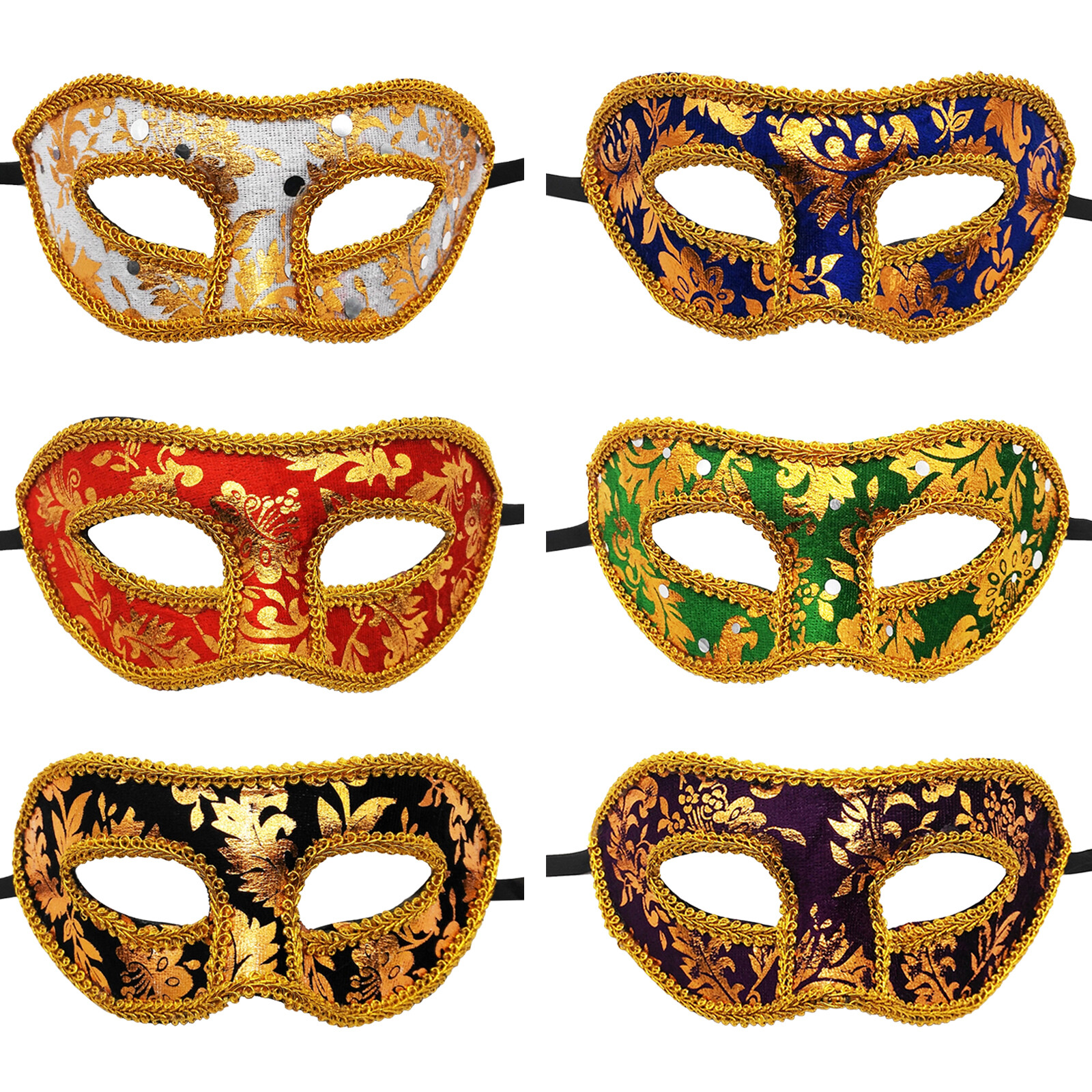 6Pcs Set Men Venetian Masquerade Ball Velvet Eye Mask Mardi Gras Party Halloween