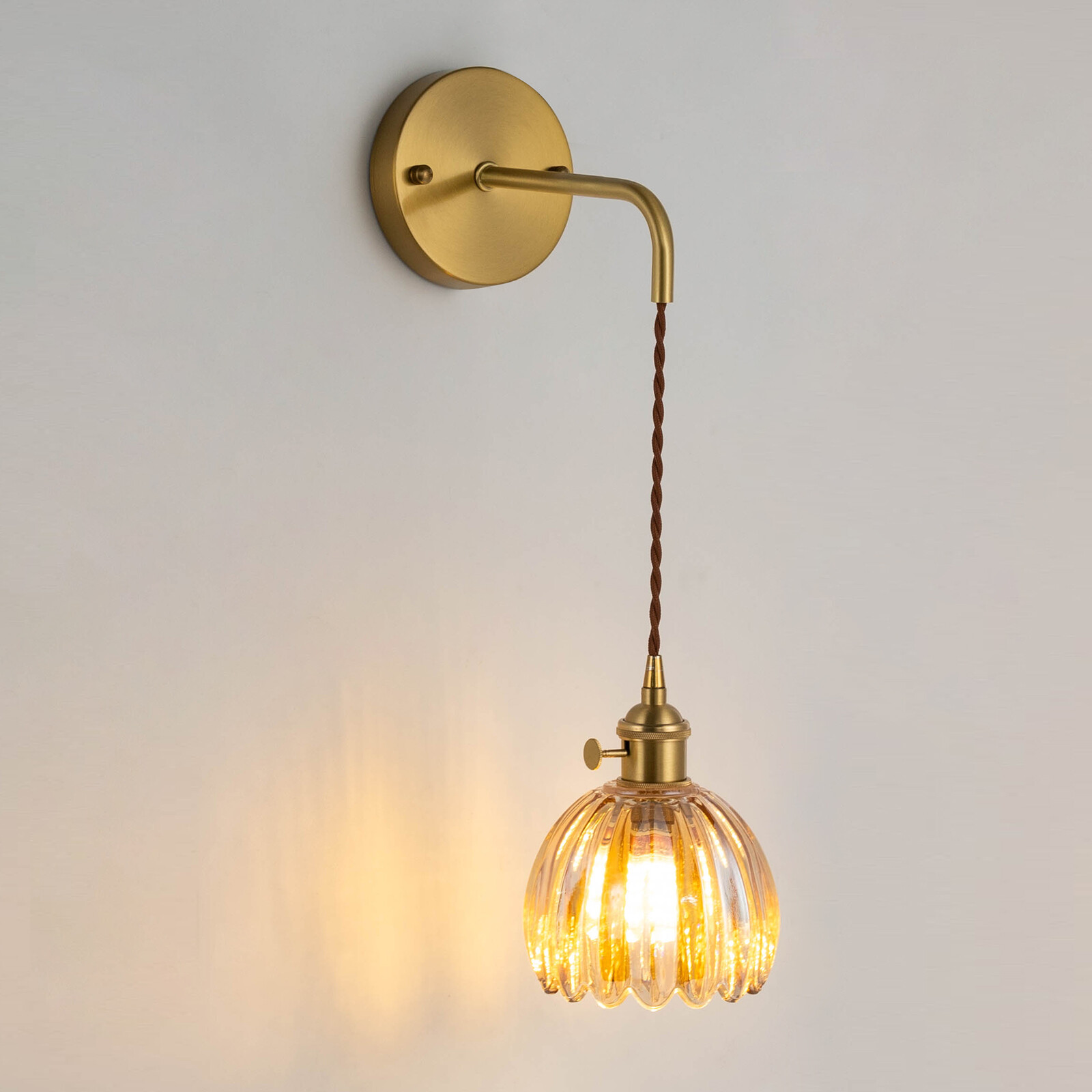 Vintage Flower Glass Wall Lamp Brass Indoor Bedside LED Lights Sconce Wall Light