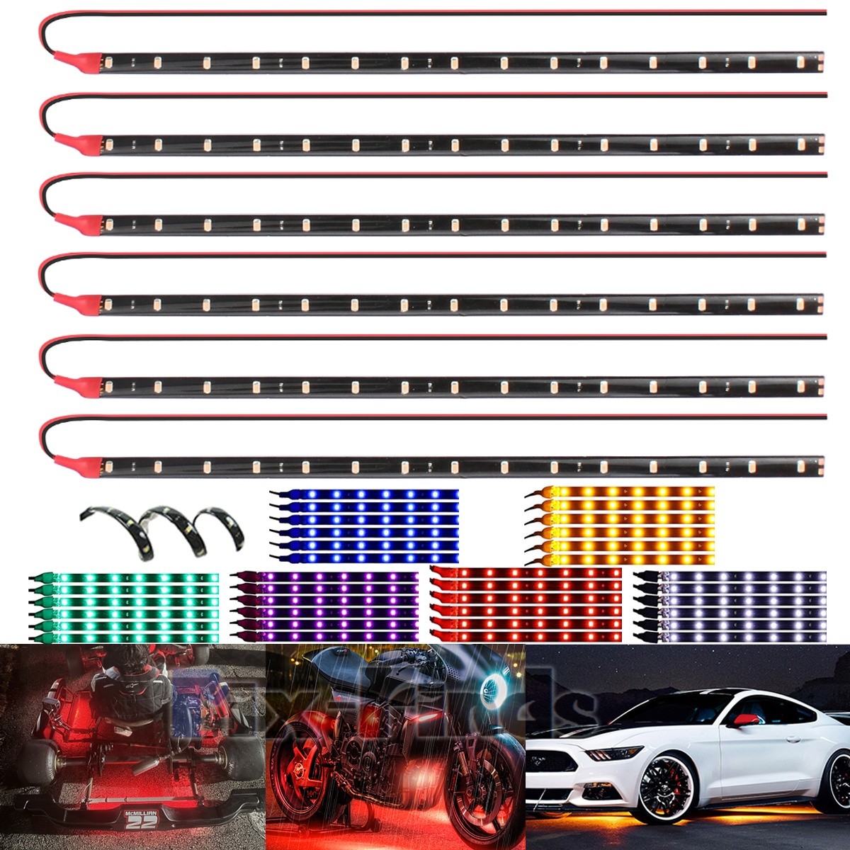 12/18x 12V 12" 1FT 15SMD Flexible LED Strip Light Waterproof For Car Truck Boat
