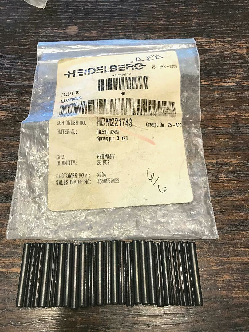 Heidelberg Spring Pins 3 x 28  Part #00.530.0245 set of 25