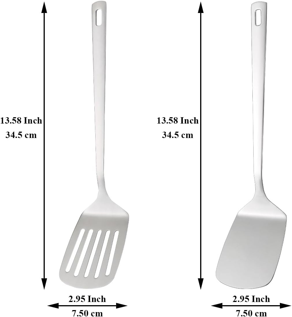 Kyraton Stainless Steel Spatulas Set, Silver Slotted Turner, Solid