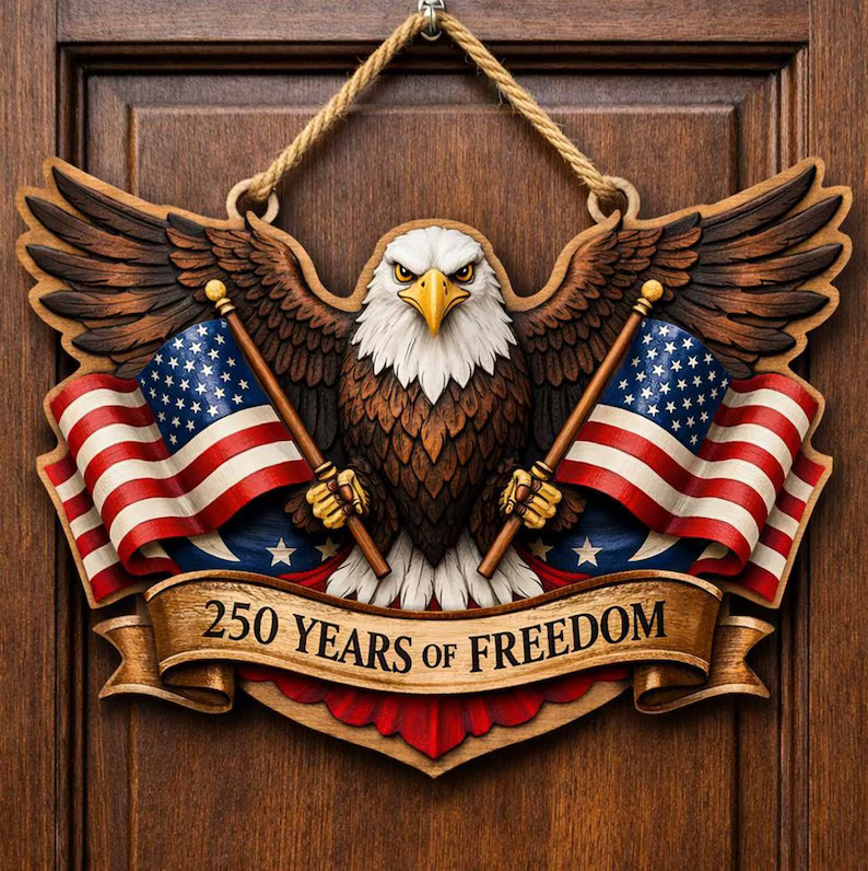 America 250th Anniversary Printed Wall Sign with Rope Patriotic Decor Home