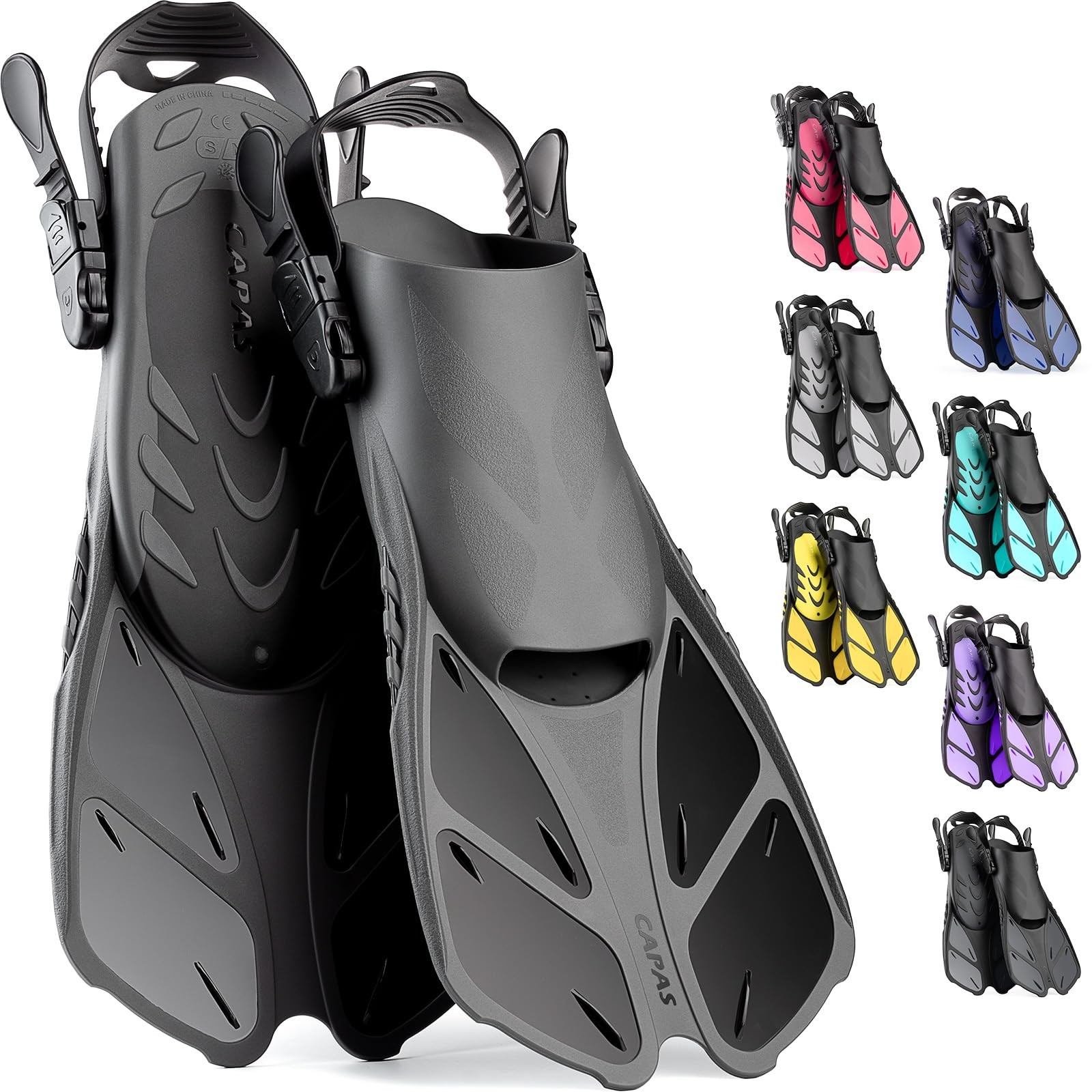 CAPAS Snorkel Fins, Swim Fins Travel L/XL (US Men 9-13 / Women 10-14), Black