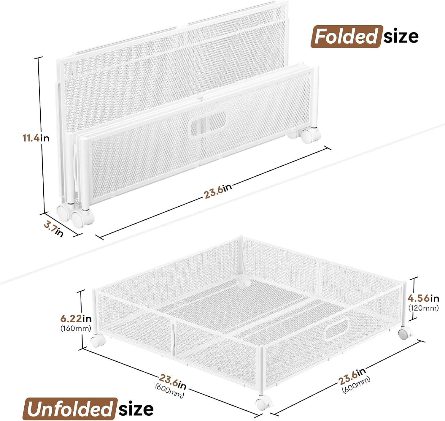 Under Bed Storage with Wheels & Handle,Metal,Large,4 Pack,White | Tool-Free Asse