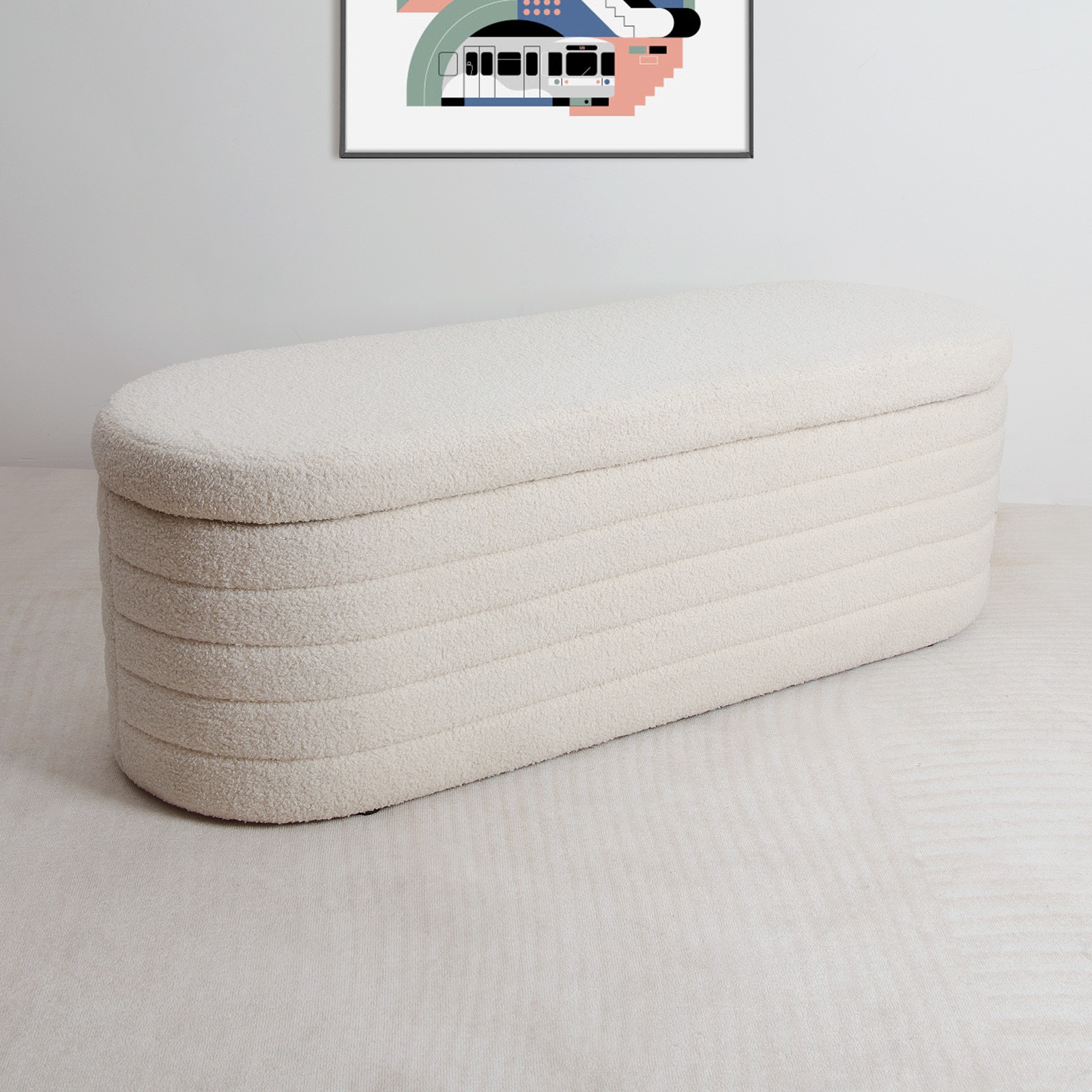 45” Sherpa Storage Ottoman Bench Footrest Footstool Upholstered End of Bed Stool