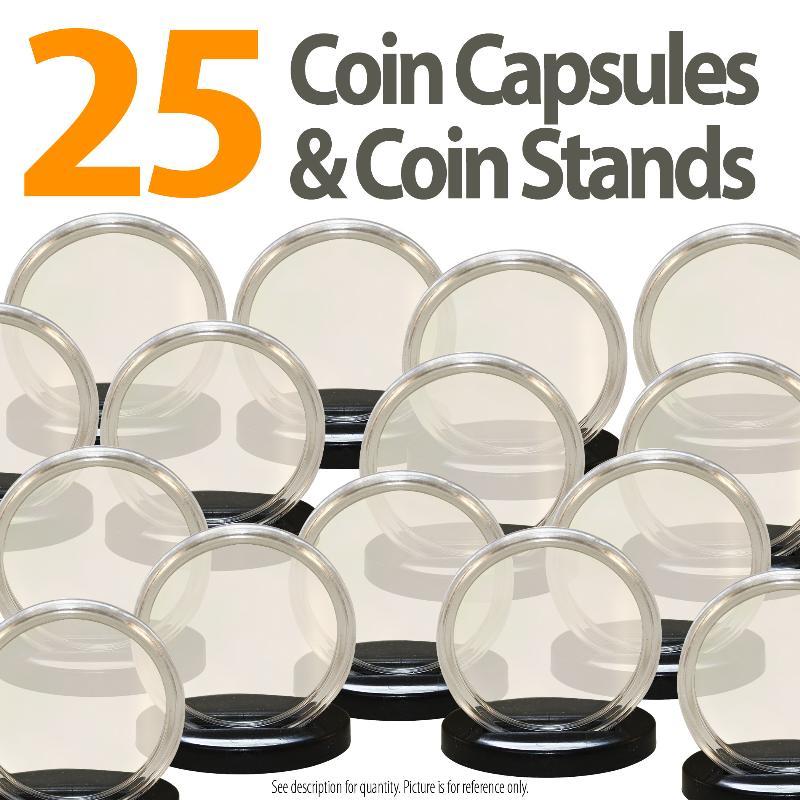 25 Coin Capsules & 25 Stands for SILVER EAGLE Direct Fit Airtight H40 Holders