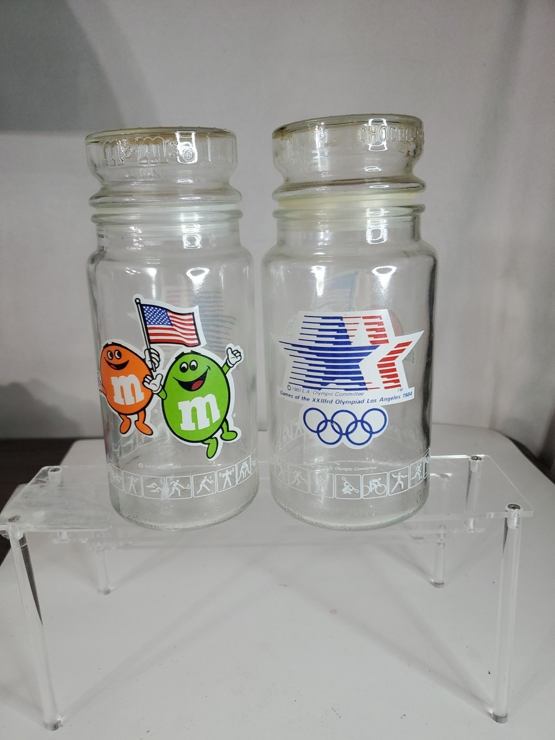 Vintage 80s National Olympics M&M's Candy Glass Jar Canister & Lid